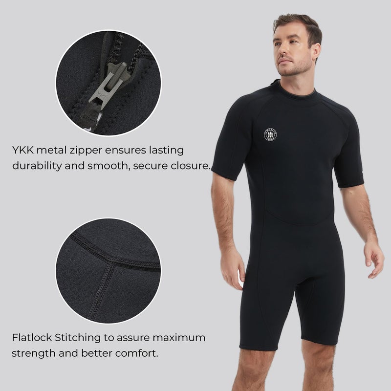 Lemorecn Wetsuits Mens Premium Neoprene Diving Suit 3mm Shorty Jumpsuit(3035AblacK-3XL) - Image 4